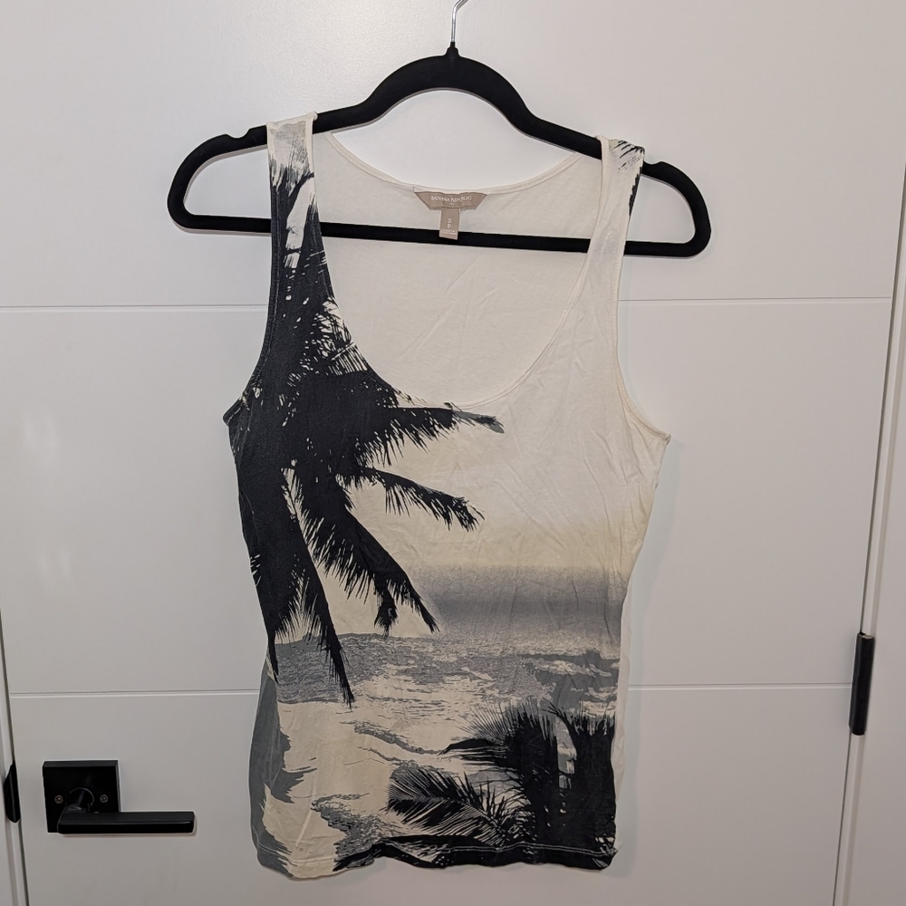 Banana Republic Palm Tree Graphic Tank Black Size Small